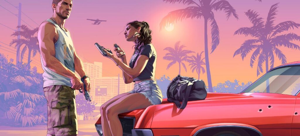 Jason e Lucia na arte oficial de GTA 6